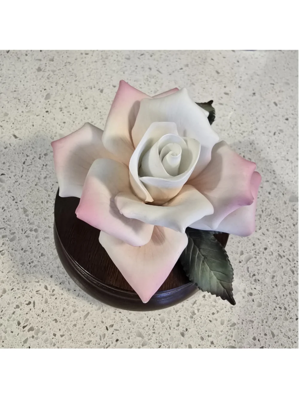 Vintage Lefton Wooden Base Bisque Porcelain Rose Figurine Music Box Works